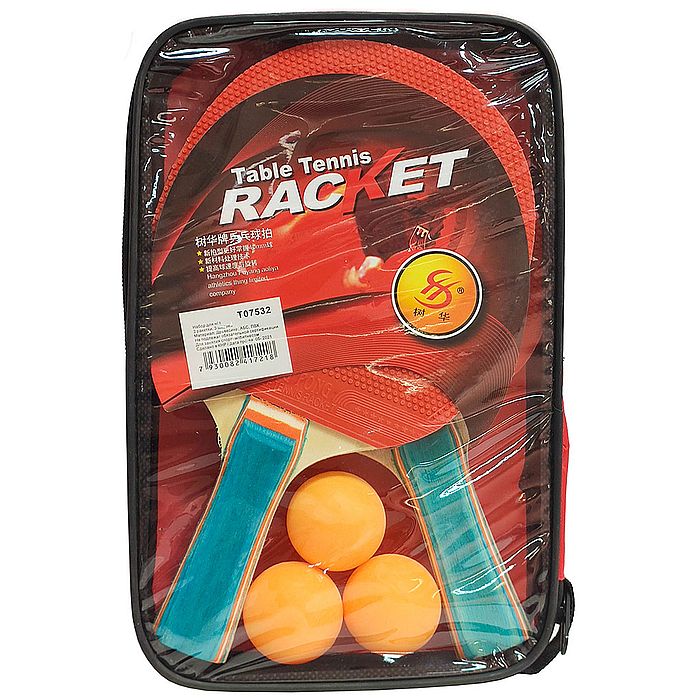 Набор для настольного тенниса SPORTEX (2 ракетки 3 шарика), гладк/пупырч. (красный/бирюзовый)