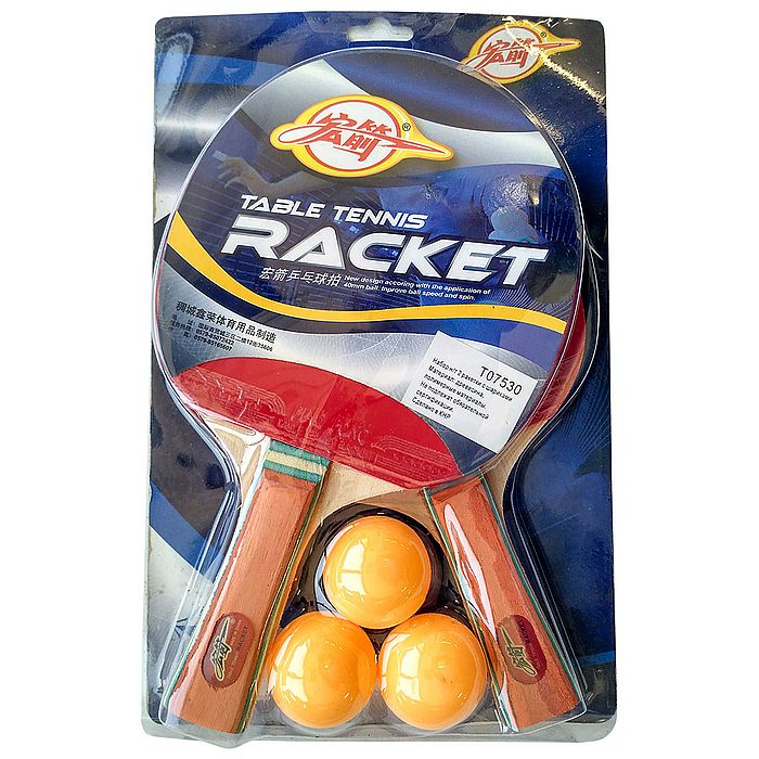 Набор для настольного тенниса SPORTEX (2 ракетки 3 шарика), гладк/пупырч. (красный/оранжевый)