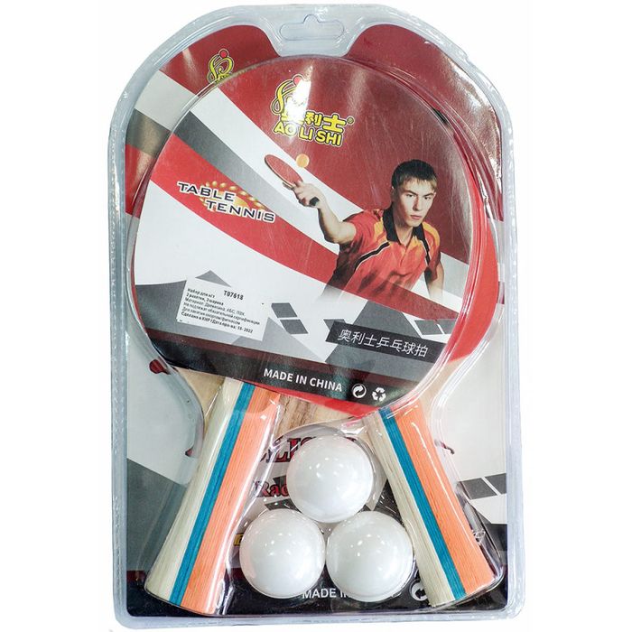 Набор для настольного тенниса SPORTEX (2 ракетки 3 шарика), гладк/гладк. (красный/белый)