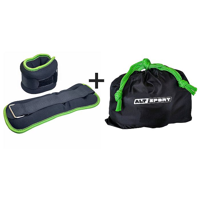 Утяжелитель SPORTEX &quot;ALT Sport&quot; (2х2,5 кг) (нейлон, в сумке), метал. крошка (черный/зеленый)