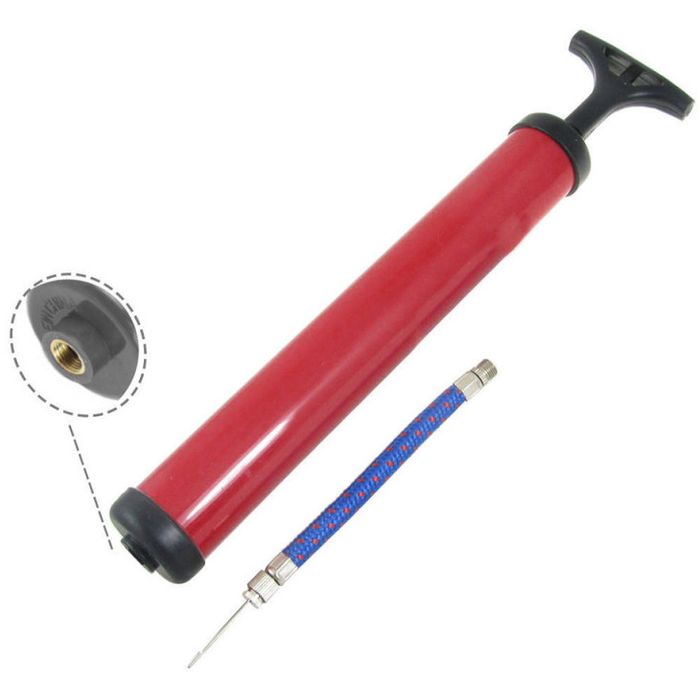 Насос для мяча SPORTEX ручной 8", с шлангом и иглой (красный)