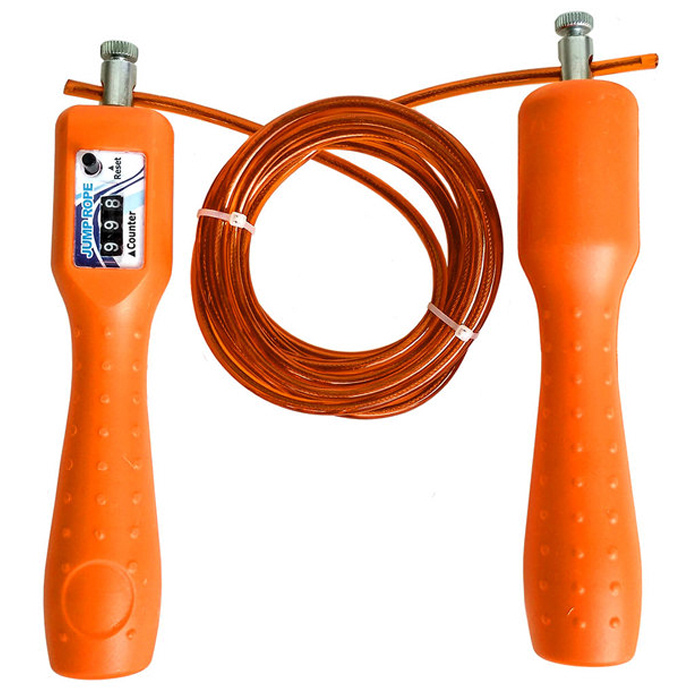 Скакалка SPORTEX со счетчиком 2,8 м.(Пластиковые ручки, крепление + металлический тросс) (оранжевый)