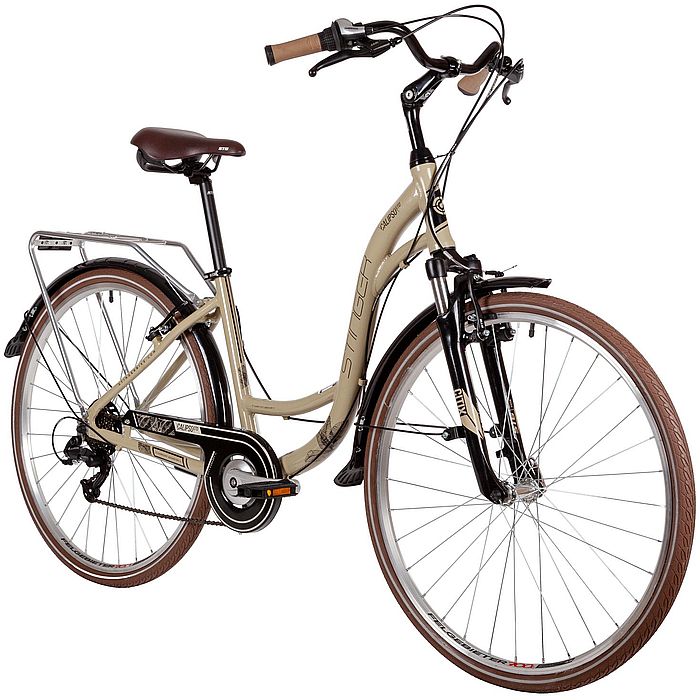 Велосипед STINGER Calipso STD 28&quot;, Al, V-Brake, 7-Speed (бежевый) (2021)