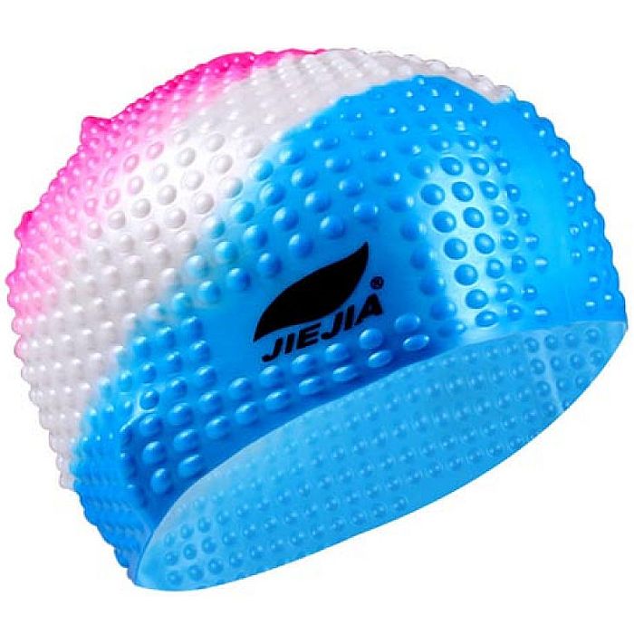 Шапочка для плавания JIEJIA силиконовая Bubble Cap (голубой/белый/розовый)