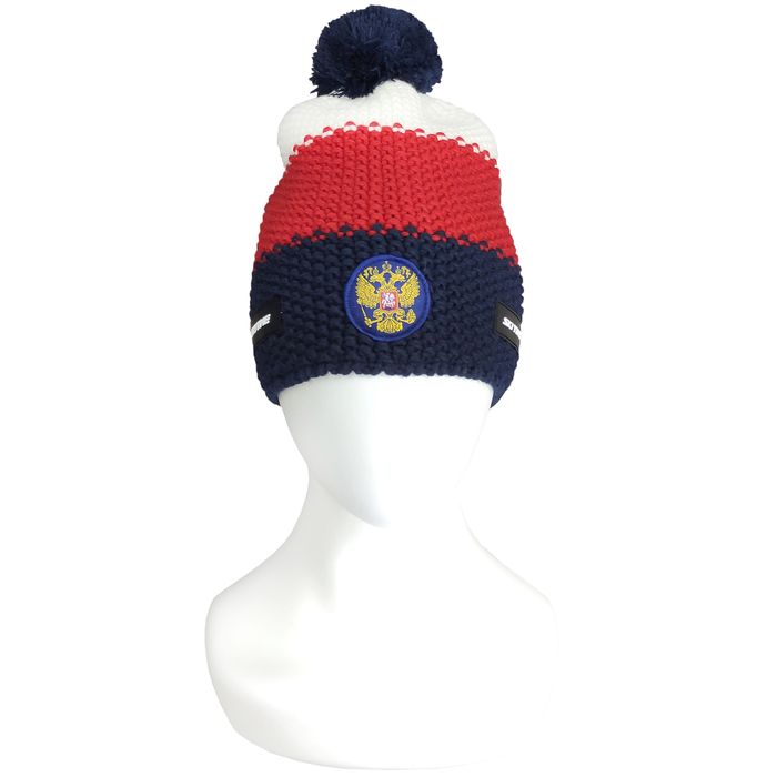 Шапка вязаная SKI TIME Warm RUS (белый/красный/синий)