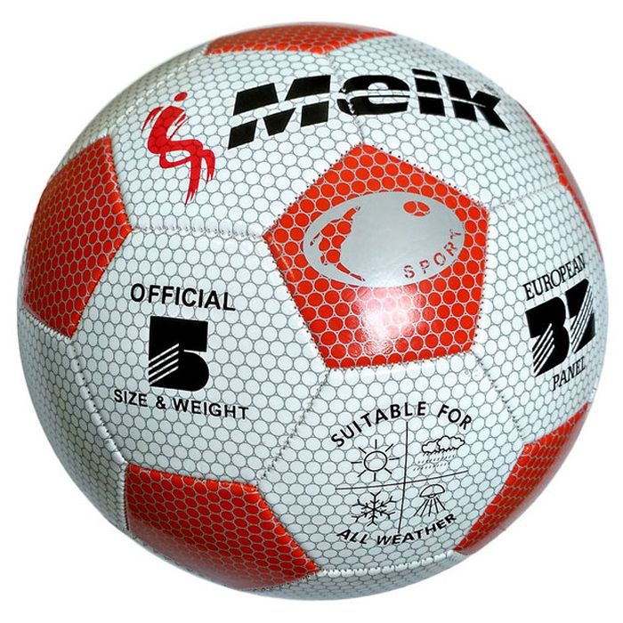 Мяч футбольный MEIK 3009 (3-сл., PVC 1.6, 300 гр. маш. сш.) (красный/белый)