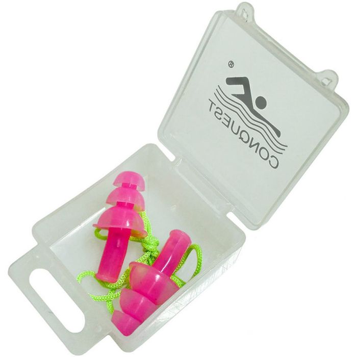 Беруши для плавания SPORTEX силиконовые на шнурке, в боксе (розовый)