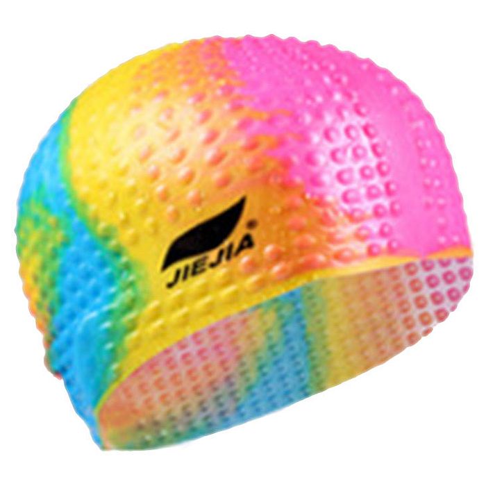 Шапочка для плавания JIEJIA силиконовая Bubble Cap (розовый/желтый)