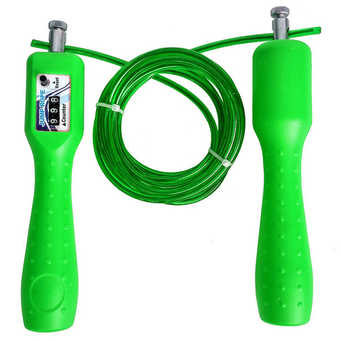 Скакалка SPORTEX со счетчиком 2,8 м.(Пластиковые ручки, крепление + металлический тросс) (зеленый)