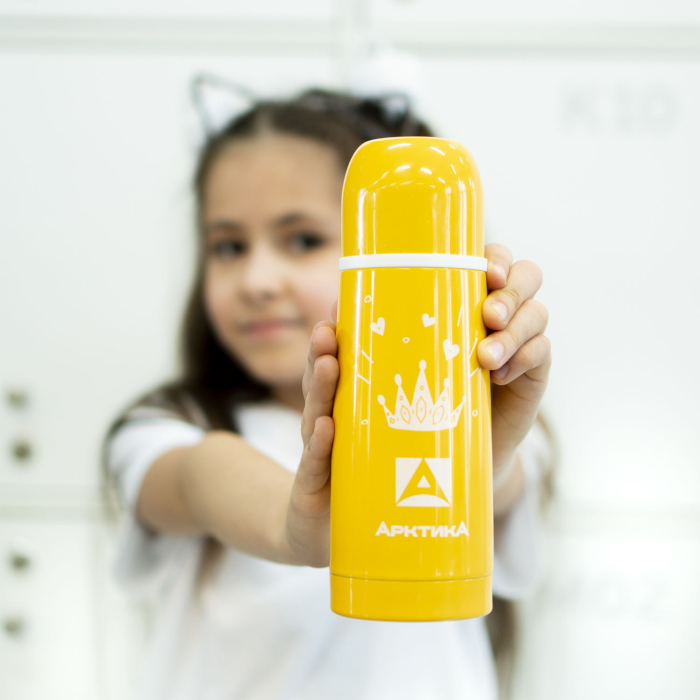 Термос Арктика с узким горлом и глухой пробкой, 0,35 л (желтый)