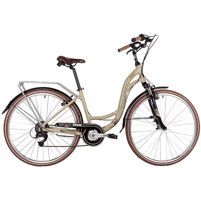 Велосипед STINGER Calipso STD 28", Al, V-Brake, 7-Speed (бежевый) (2021)