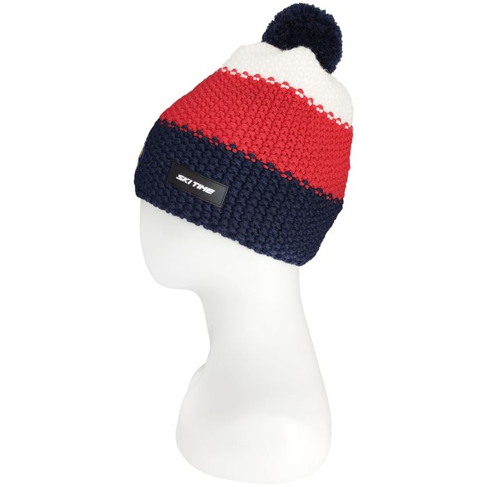 Шапка вязаная SKI TIME Warm RUS (белый/красный/синий)