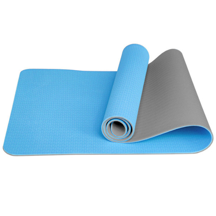 Коврик для йоги SPORTEX (ТПЕ 183х61х0,6 см) (голубой/серый)