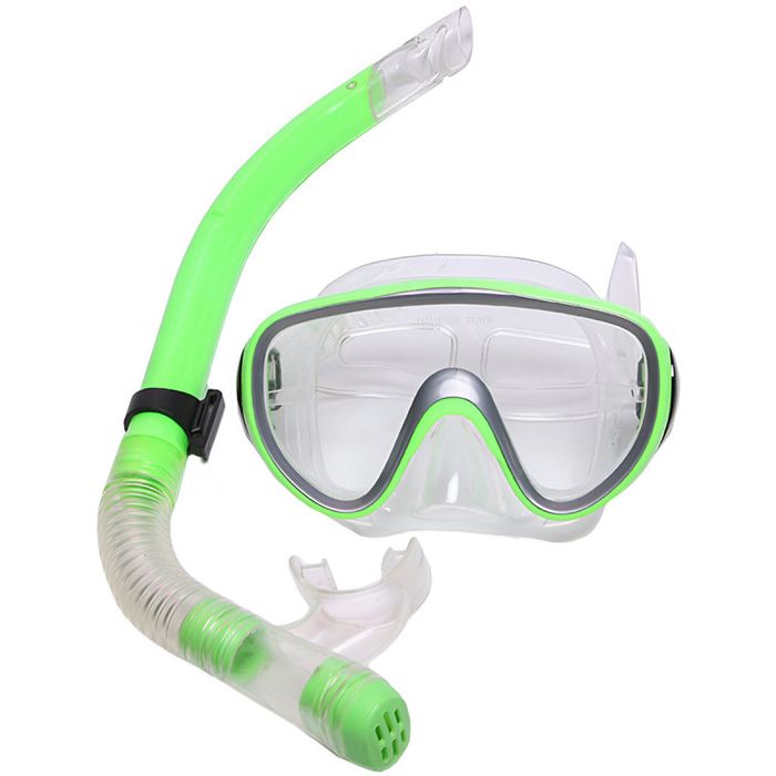 Маска и трубка для плавания SPORTEX комплект взрослый (зеленый)