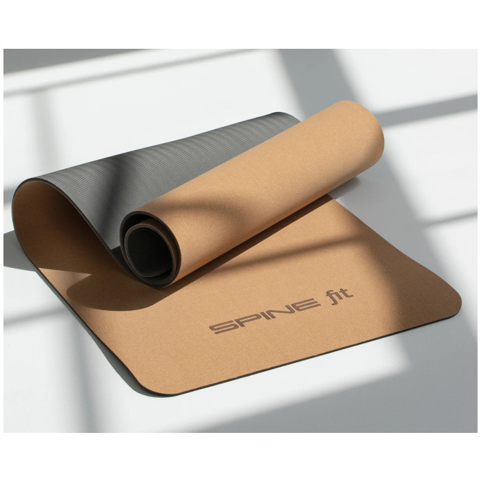 Коврик для йоги SPINE Fit Natural Cork 6 мм (темно-серый)