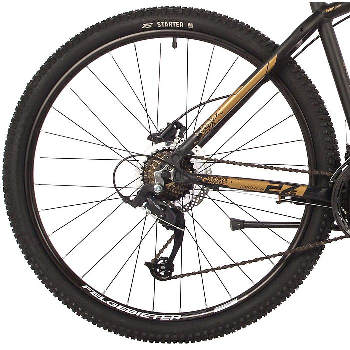 Велосипед STINGER Element Pro SE 27.5&quot;, Al, H-Disk Brake, 21-Speed (черный/золотой) (2022)