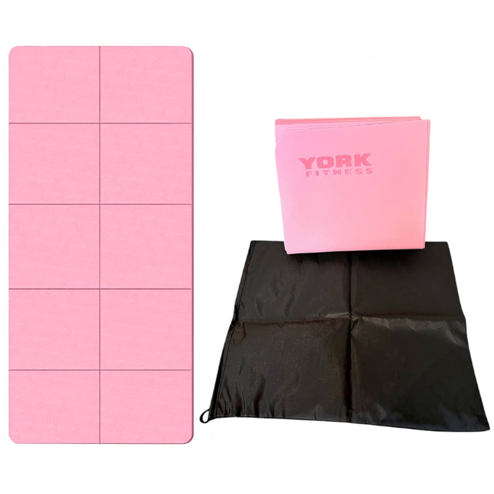 Коврик для фитнеса SPORTEX York Fitness, ТПЕ, складной в сумке (183х61х0,4 см) (розовый)