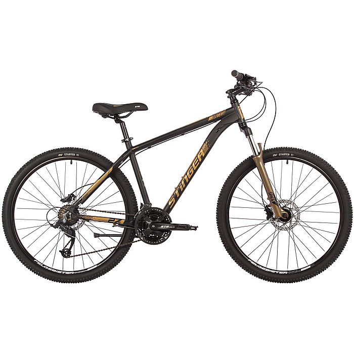 Велосипед STINGER Element Pro SE 27.5", Al, H-Disk Brake, 21-Speed (черный/золотой) (2022)