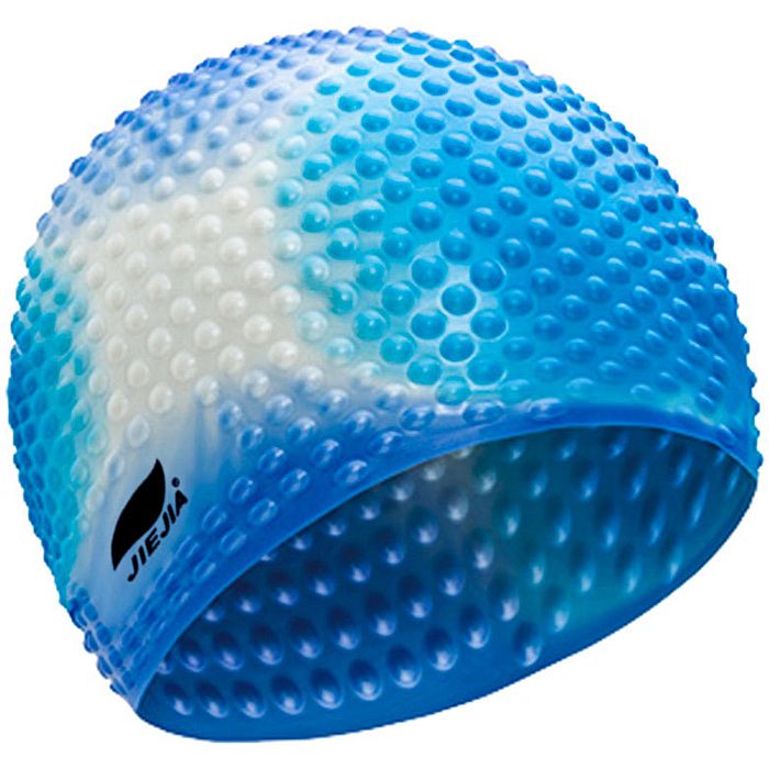 Шапочка для плавания JIEJIA силиконовая Bubble Cap (голубой/белый)