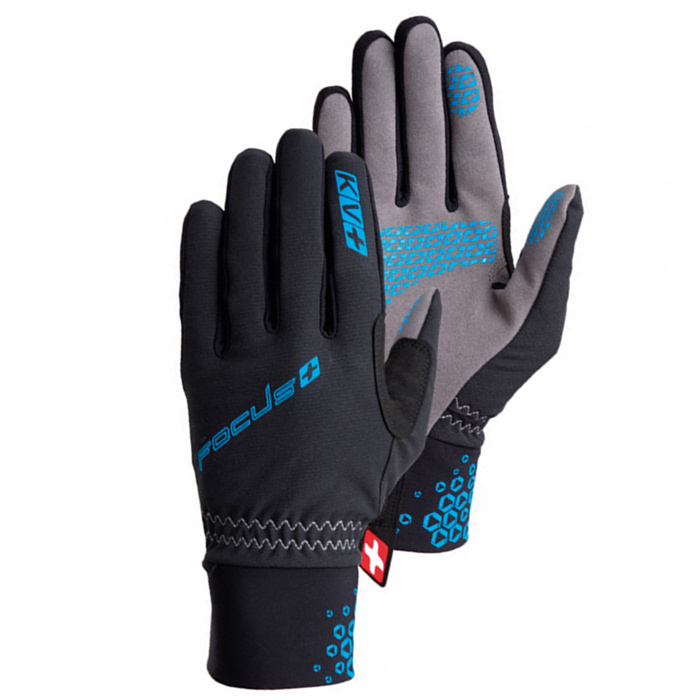 Перчатки лыжные KV+ XC Focus, pro-wind-tech (черный/голубой)