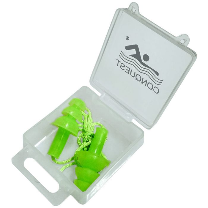 Беруши для плавания SPORTEX силиконовые на шнурке, в боксе (салатовый)