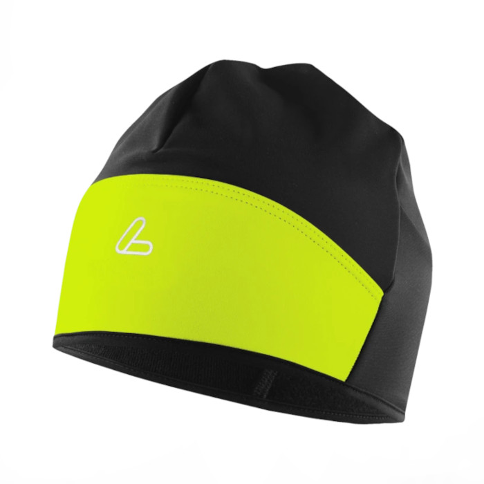 Шапка разминочная LOEFFLER Windstopper flaps (черный/желтый)
