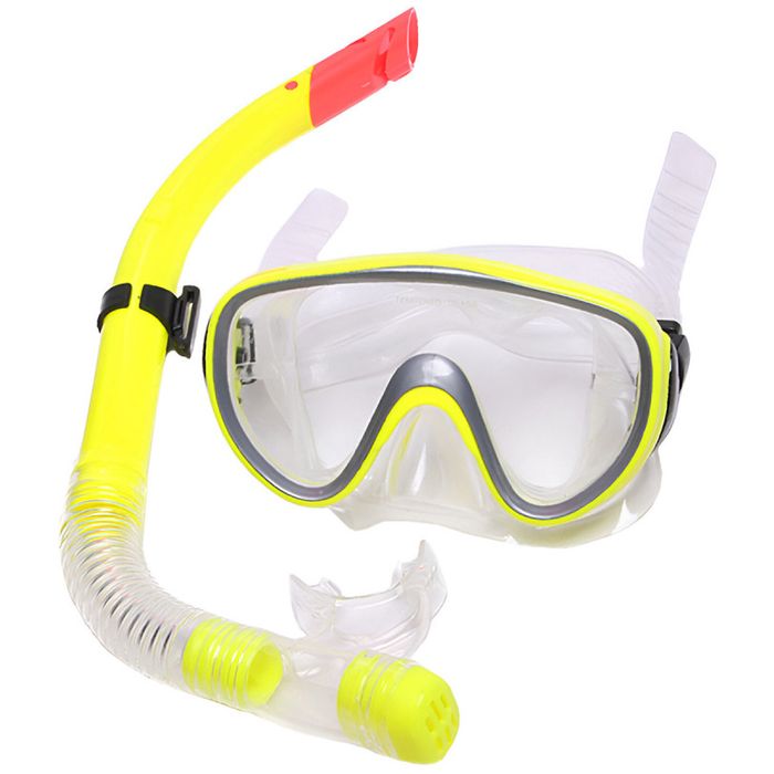 Маска и трубка для плавания SPORTEX комплект взрослый (желтый)