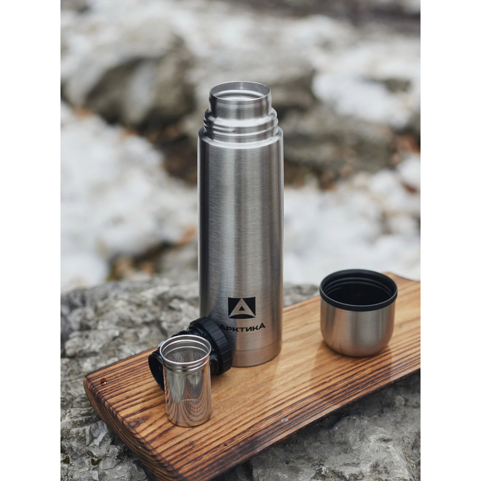 Термос Арктика с узким горлом, глухой пробкой и съемным ситечком, 0,5 л (металл)