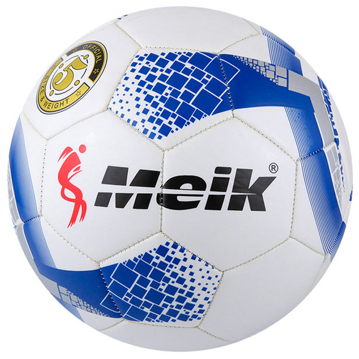 Мяч футбольный MEIK (2-слоя, TPU+PVC 2.7, 400-410 гр., машинная сшивка) (белый/синий)