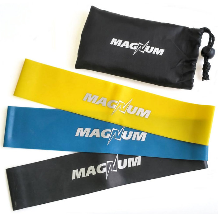 Эспандер SPORTEX Magnum, петля, компл. 3 шт. (50х5см, 0,4/0,8/1,2 мм) в сумке (черный/желтый/синий)