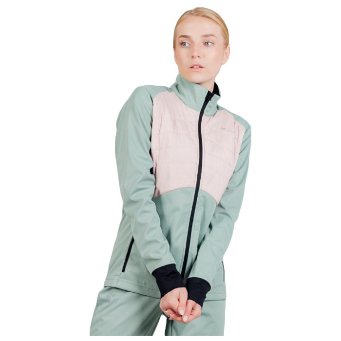 Куртка разминочная женская NORDSKI Hybrid Pro (зеленый/розовый)