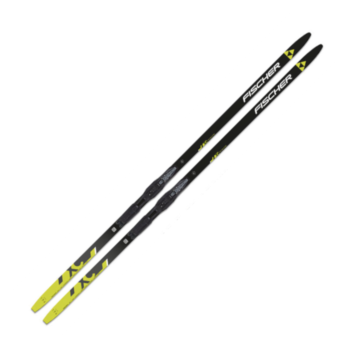 Лыжи беговые FISCHER TWIN SKIN Active Mounted с креплениями XC COMPACT (черный/желтый)