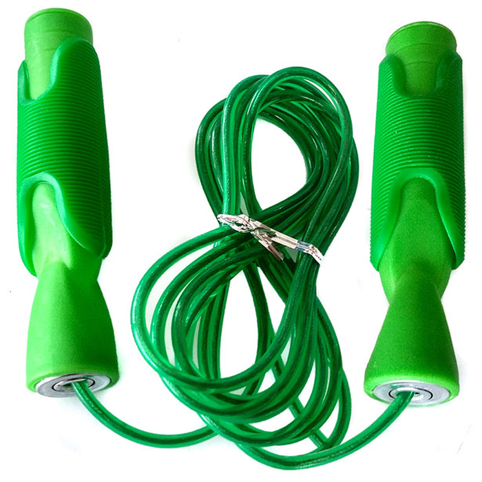 Скакалка SPORTEX с подшипником 2,8 м. (Ручки с грипсами, металлический трос) (зеленый)