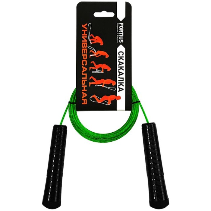 Скакалка FORTIUS универсальная, трос 3,0 м. (ПП+ПВХ/Сталь) (зеленый)