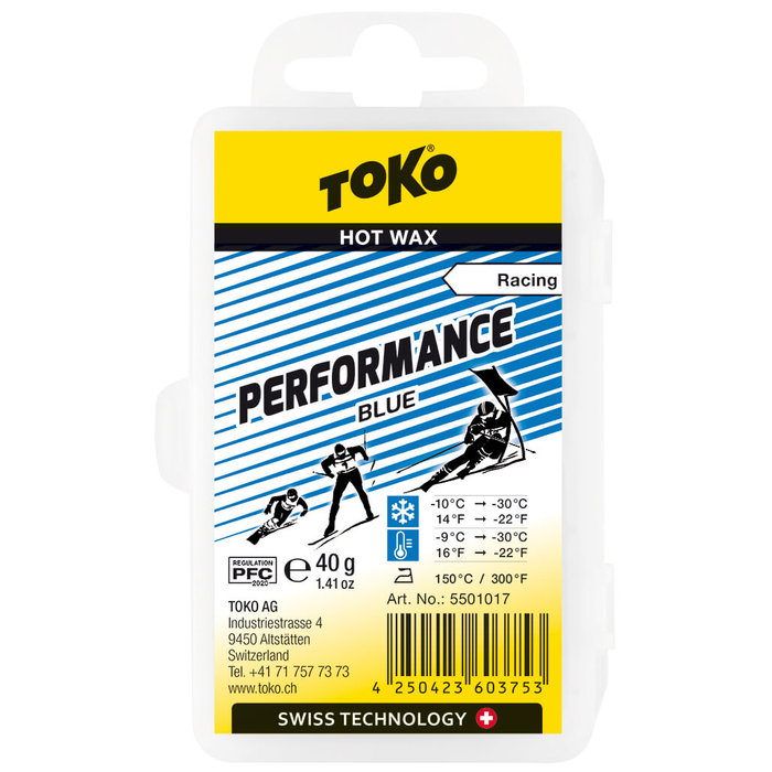 Парафин низкофтористый TOKO Racing Performance Blue (-10°С -30°С) 40 г.