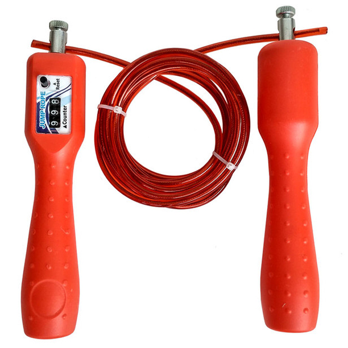 Скакалка SPORTEX со счетчиком 2,8 м.(Пластиковые ручки, крепление + металлический тросс) (красный)