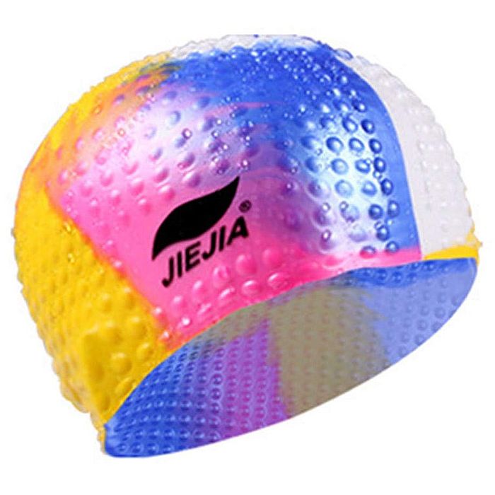 Шапочка для плавания JIEJIA силиконовая Bubble Cap (розовый/синий)