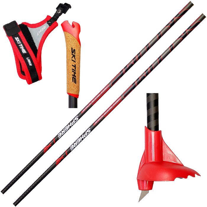 Лыжные палки SKI TIME New Sphere Triac HM (Карбон 100%) (черный/красный)